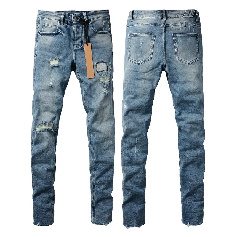 Men's Vintage School-Style Washed Distressed Ripped Slim Fit Casual Comfy Denim Trousers - Stretch, High-Quality, Below Knee Leisure Jeans with Pocket, All Season