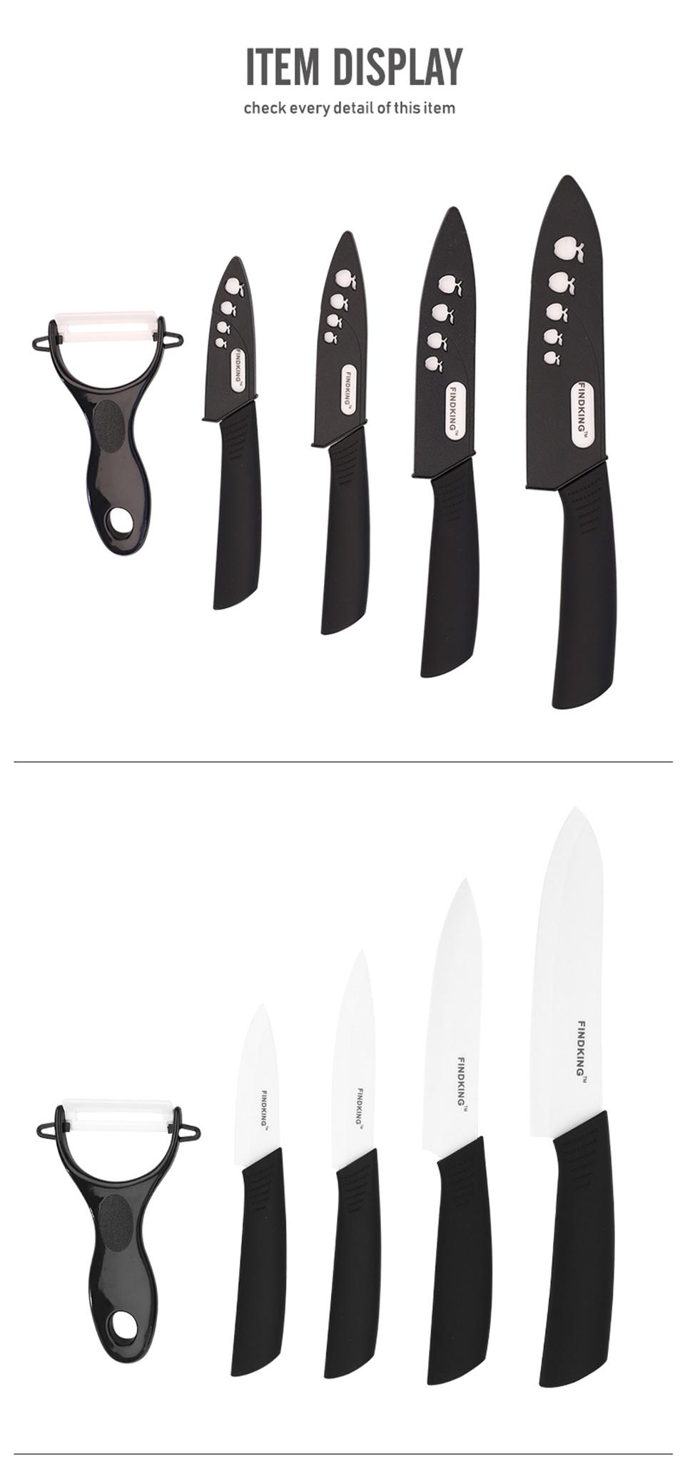 FINDKING 6pcs Ceramic Knife set, Good Quality Kitchen Knife 3" 4" 5" 6 inch Peeler with Acrylic Holder, Cutting Meat, Vegetable and Fruit, Kitchen Tools Block