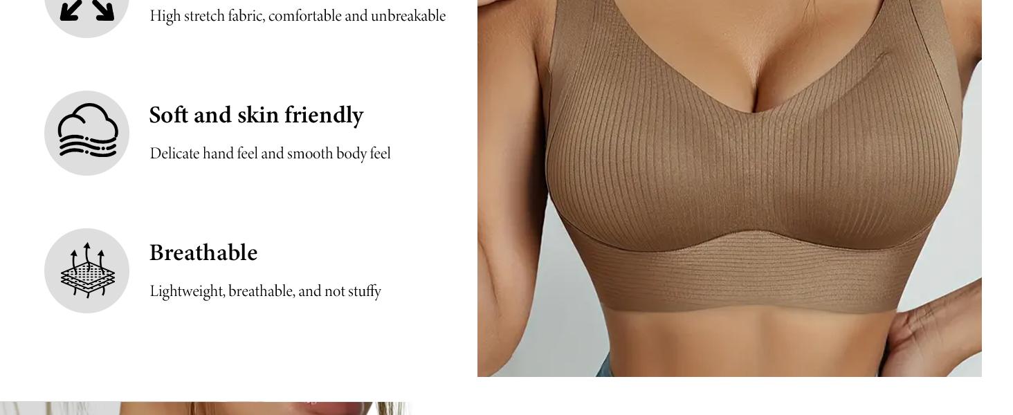 Women's Solid Four-breasted Adjustable Wireless Bra,Soft Comfortable Breathable Ribbed Push Up Seamless Bra,Women's Lingerie for All Seasons,Supportive Bra Underwear Sets Minimalist