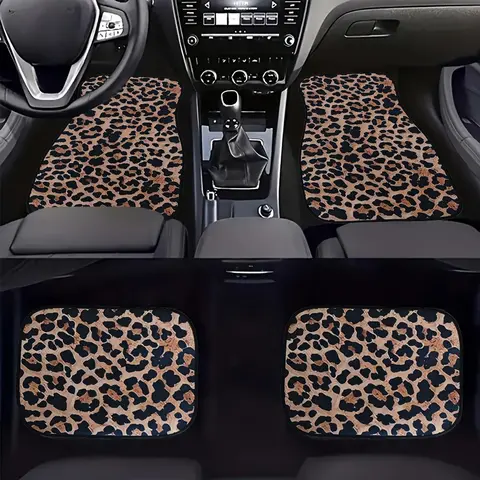 【Black Friday】4pcs Leopard Print Car Foot Mats, Creative Patterned Floor Mats, Universal Fit Interior Anti-Dust Floor Pads, Car Mat Set, Car Accessories