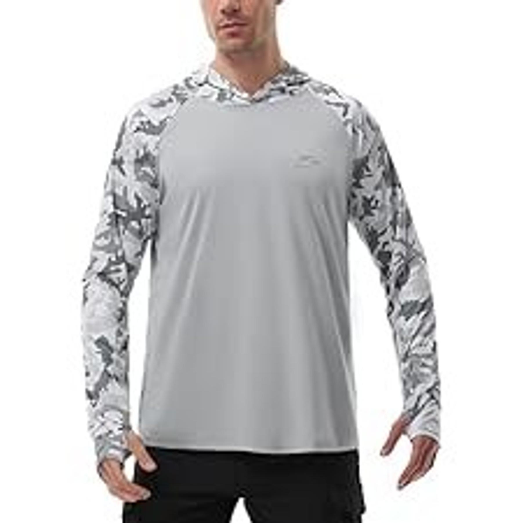 Men's UPF 50+ Hooded Long Sleeve Fishing Shirt, Lightweight Camo Sun Protection Hiking Hunting ShirtGift
