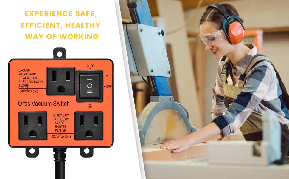 Automatic Vacuum Switch, Ortis Vacuum Switch for More Power Tools, Delay Vacuum On/Off to Prevent Circuit Overload and Tripping, Keep Your Workplace Cleaner, Better for Your Lung Plug