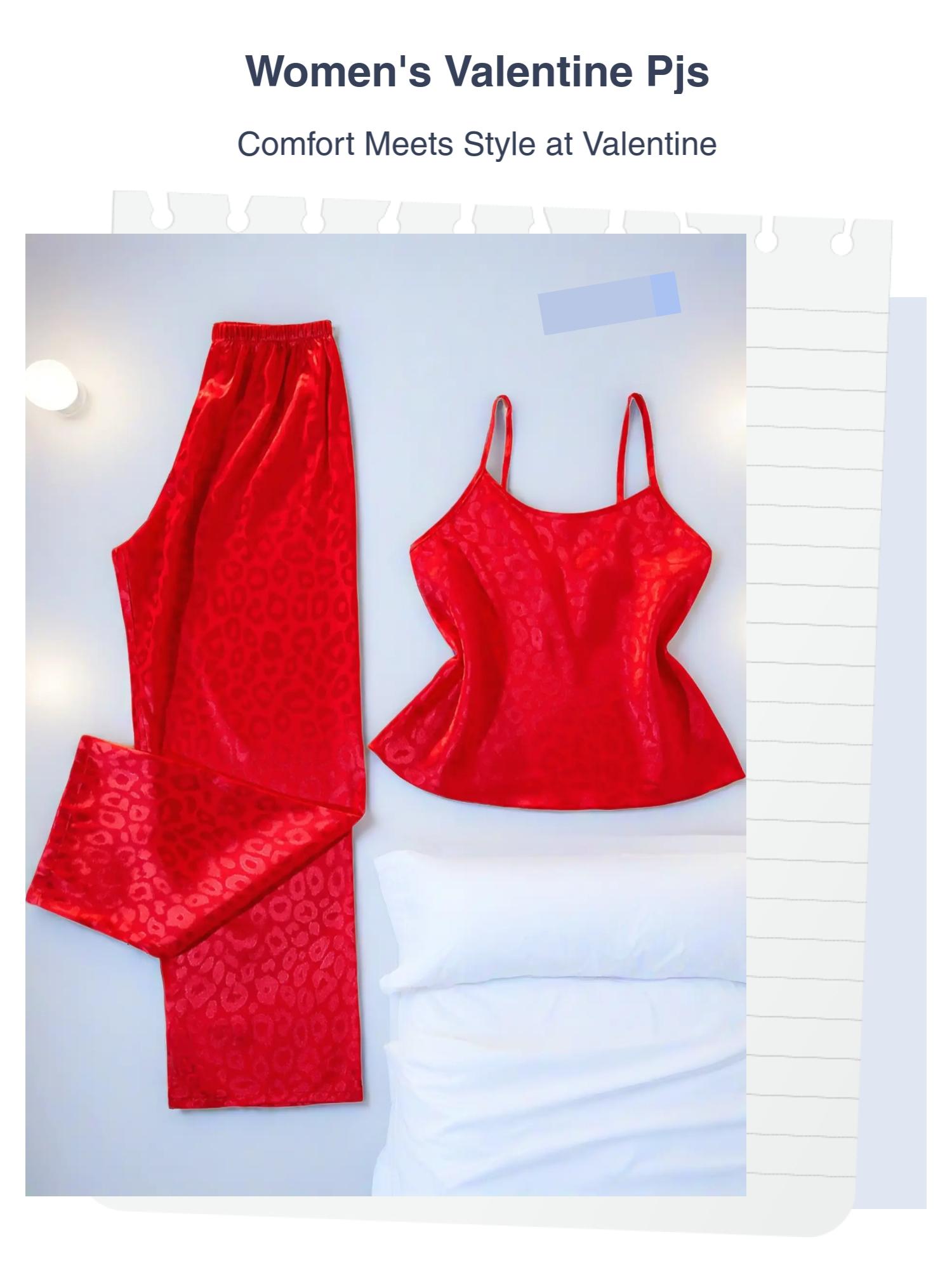 Valentine's Day 2-Piece Set, Women's Embroidered Round Neck Pajamas, Comfortable Sleepwear for Vacation & Casual Wear, Fashion Nightwear Gift