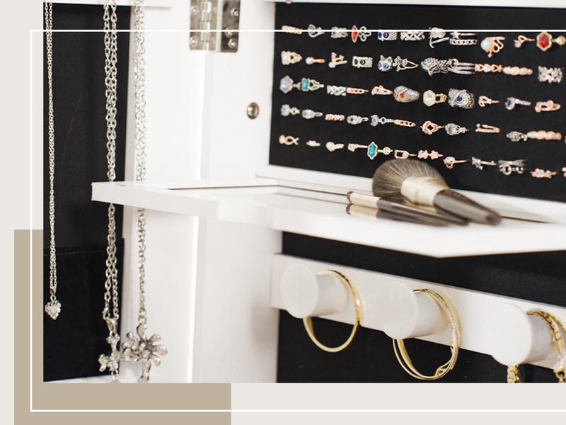 【Valentine's Day gift】Standing Rotable Mirror Cabinet, full-length mirror, adjustable lighting make up mirror, armoire, space-saving, large storage space, perfect gift idea White Decor