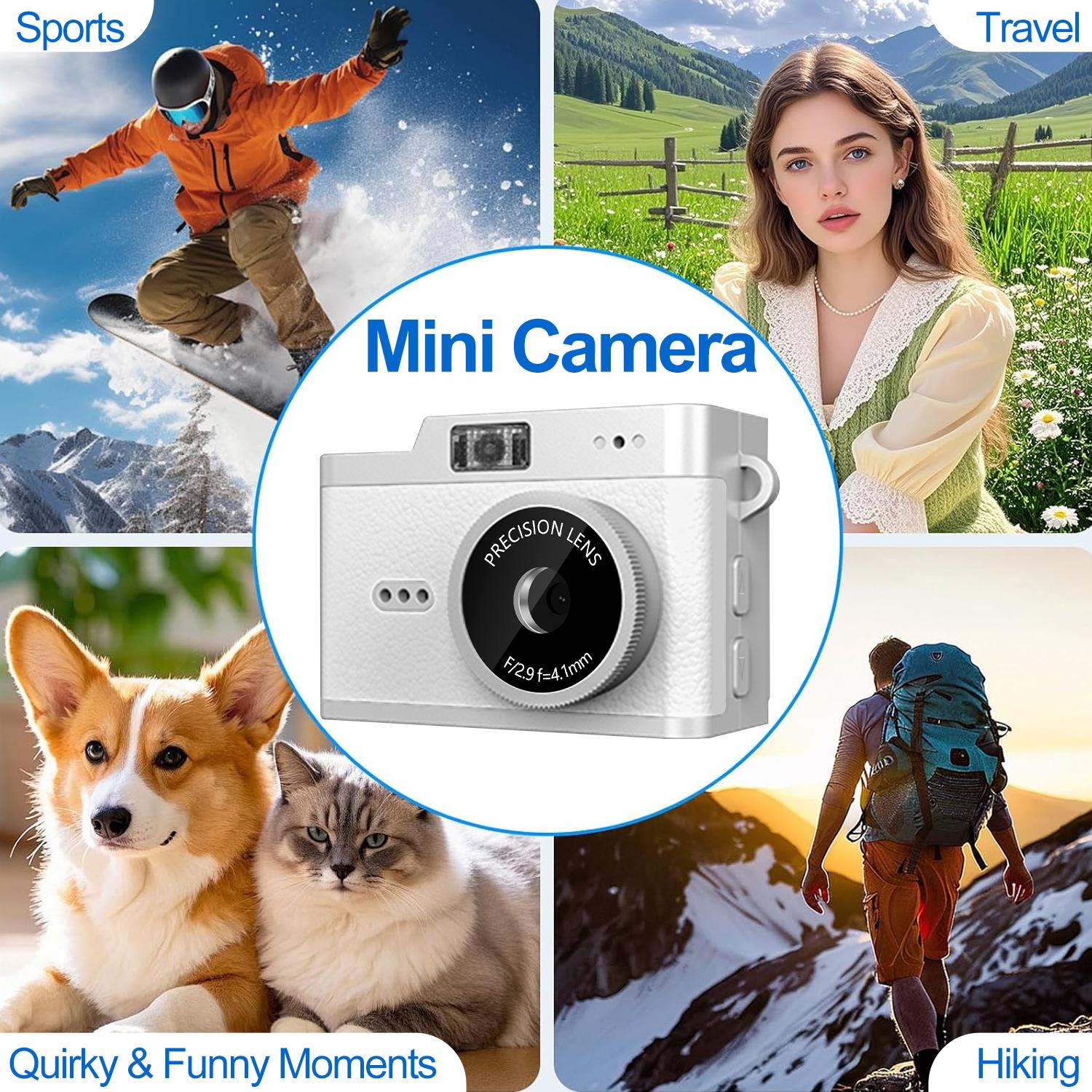 Mini Keychain Digital Camera, Pocket-Size Mini Compact Camera, Portable Vlogging Camera, 2MP 1080P Small Camera with 32GB Card, Video Recorder with Long Battery Life for Travel, Party and Vlog