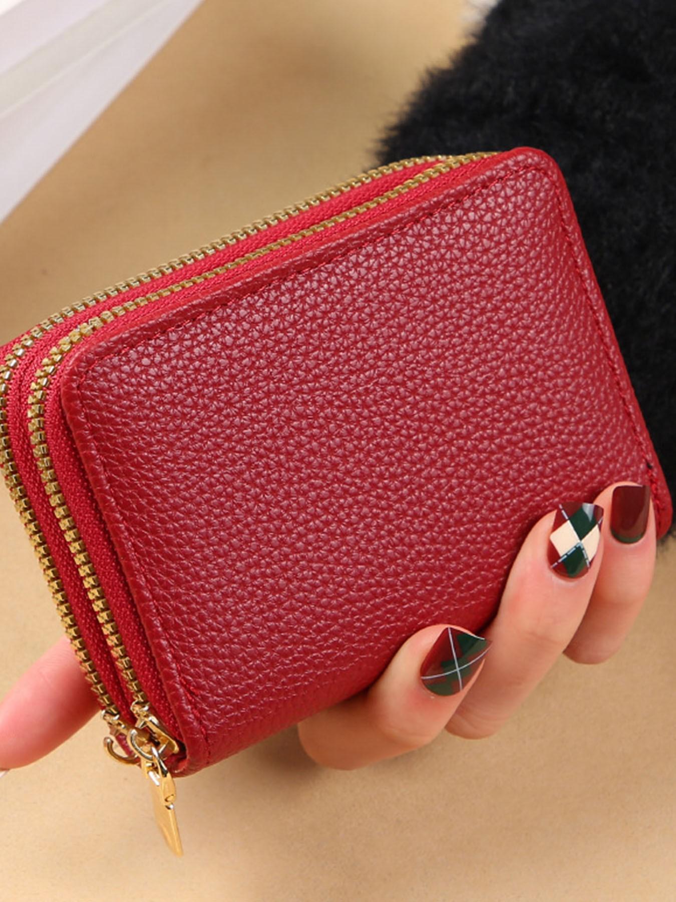 Women's Black Quilted Short Wallet, Slim Bi-Fold Card Holder, Zippered Coin Pocket, Simple Wallet