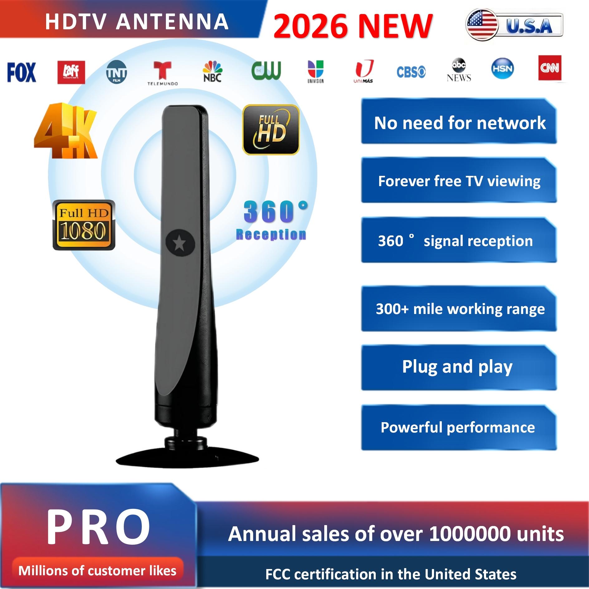 Portable Digital TV Antenna, Indoor/outdoor, Free Channels, Atsc 3.0, Dvb-T2, Uhf/vhf, Plug-And-Play, Home, Apartment, Hotel Use