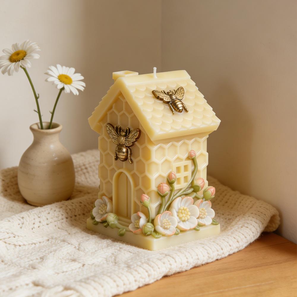 Honeycomb Small House Embossed Flower Candle Mold DIY Honeycomb Hut Shape Multifunctional Aromatherapy Plaster Epoxy Soap Mold Easy To Release Creative Handmade Ornaments