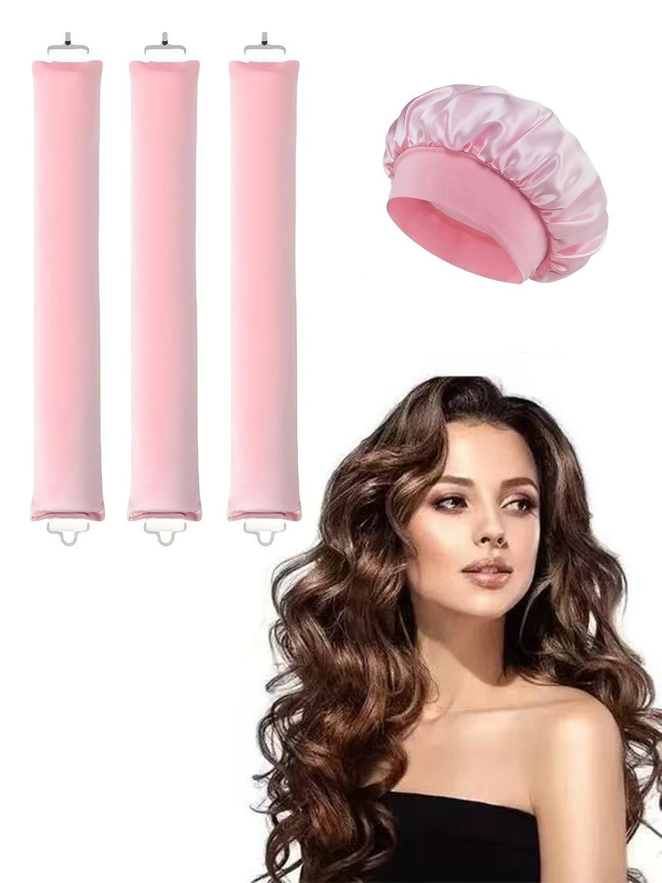 4pcs Curling Hair Set, Satin No-Heat Hair Curlers, Hair Curling Wand And Curling Iron, Suitable For Overnight Use, High Rebound Rubber Filling, Softer And More Durable,Hair Curlers,Curly Hair Brush,Rollers,Curly Hair Products No Damage Brushed Fabric Gift