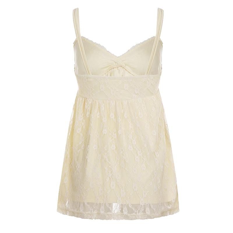 Cute Lace Bowknot Halter Top Y2K Style, Sweet Vintage Summer Tank, Double Layered Floral Trim, Adorable Girl's Sleeveless Blouse