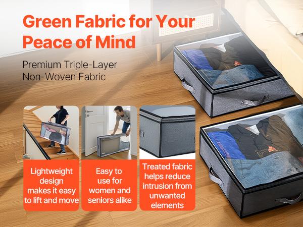 VEVOR Under Bed Storage with Clear Lids, 39.2x 19.7x 7.1 Inch, 90L Large Underbed Clothes Storage Containers, Low Profile Under Bed Drawer Shoe Organizer Bins Box for Blanket Shoe Bedroom, 4 Pack