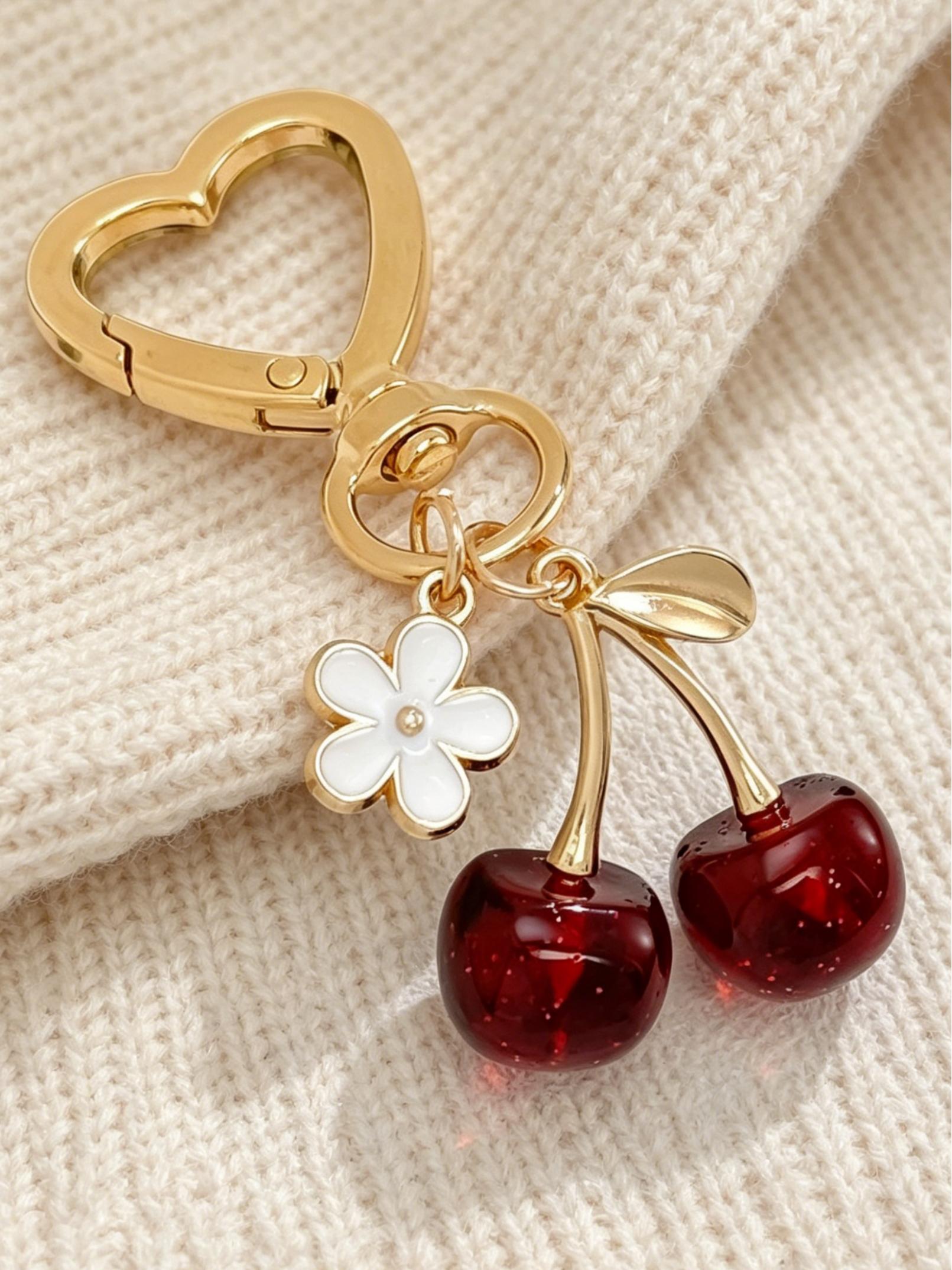 Chic Cherry Keychain Bag Charm, Alloy Material, Minimalist Design for Women's Accessories, Perfect Gift Idea, Keychain Pendant