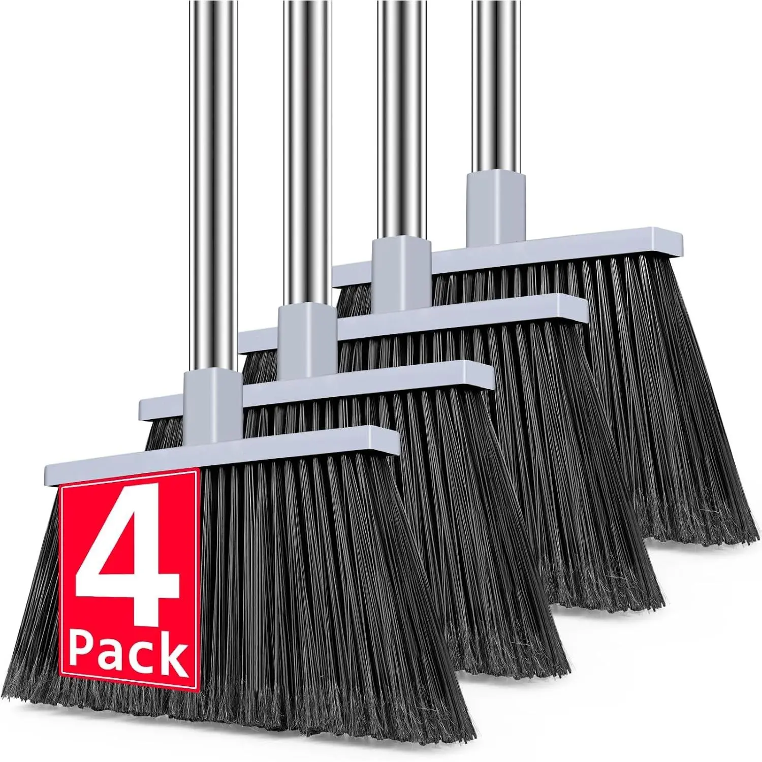 Broom, 4 Pack Outdoor Broom for Floor Cleaning, 58" Long Stainless Steel Handle, Hard Bristle Angle Broom for Sweeping Indoor, Commercial, Industrial, Garage, Kitchen