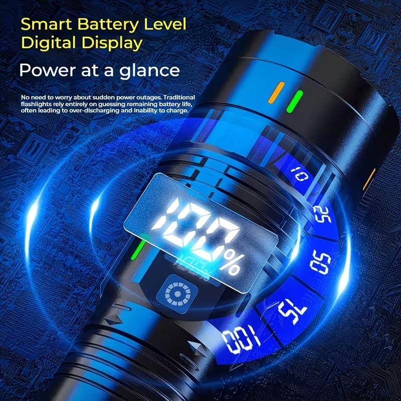 Super Bright LED Extendable Flashlight, Large Capacity Battery, USB-C Charging, Digital Display, Camping Survival Indoor Outdoor Use