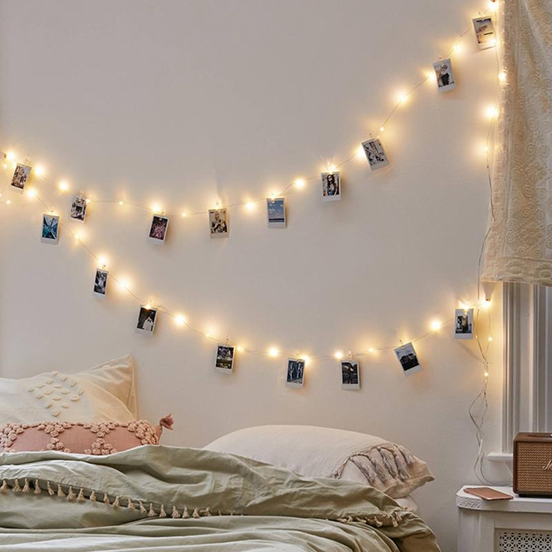 50/100LEDs Photo Clips String Light, 16/33Ft Warm White Fairy Light with 50 Clear Clips, Copper Wire String Light Hanging picture, Bedroom Party Decor