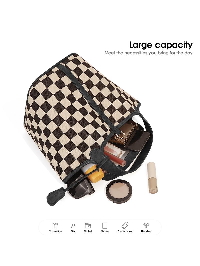 Women's Plaid Checkered Crossbody Bag, Polyester Bucket Bag for Women, Vegetable Basket Shape Satchel with Top Handle Bags - Stylish, Multi-Functional, Lightweight And Casual Adjustable Purse Handbags to Shopping bag and Holidays Gift, Suitable For Work