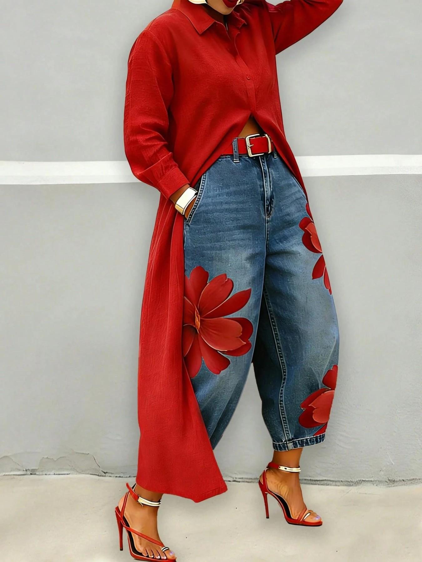 【Yazzy Exclusive】Women's Floral Print Wide-Leg Trousers, High-Waist Relaxed Fit, Casual All-Seasons Style, Yazzy Exclusive Fall Fashion 2026