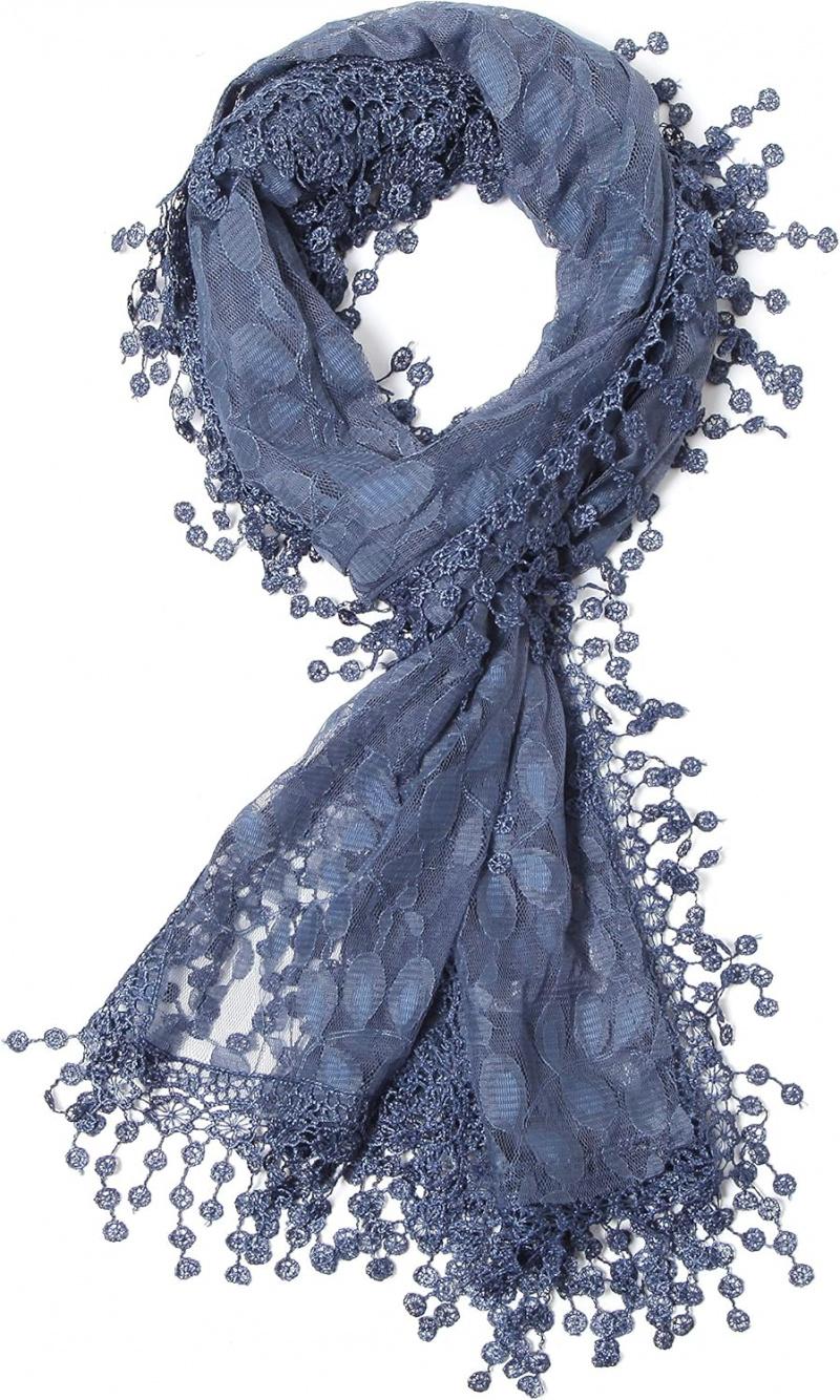 Lightweight Lace Fringe Scarf Shawl, Soft Leaf Lace Bridal Veil Wrap for Women, Multi-Use Hijab/Head Wrap for Weddings & Proms