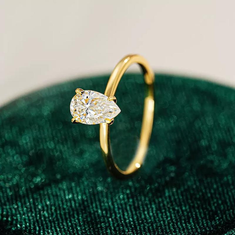 DRINSPER S925 Pear-Cut Solitaire 1.0ct Synthetic Moissanite Sterling Silver Ring for Women Girls Minimalist Elegant Style Suitable for Daily Wearing Engagement Wedding Gift for Girlfriend Mom