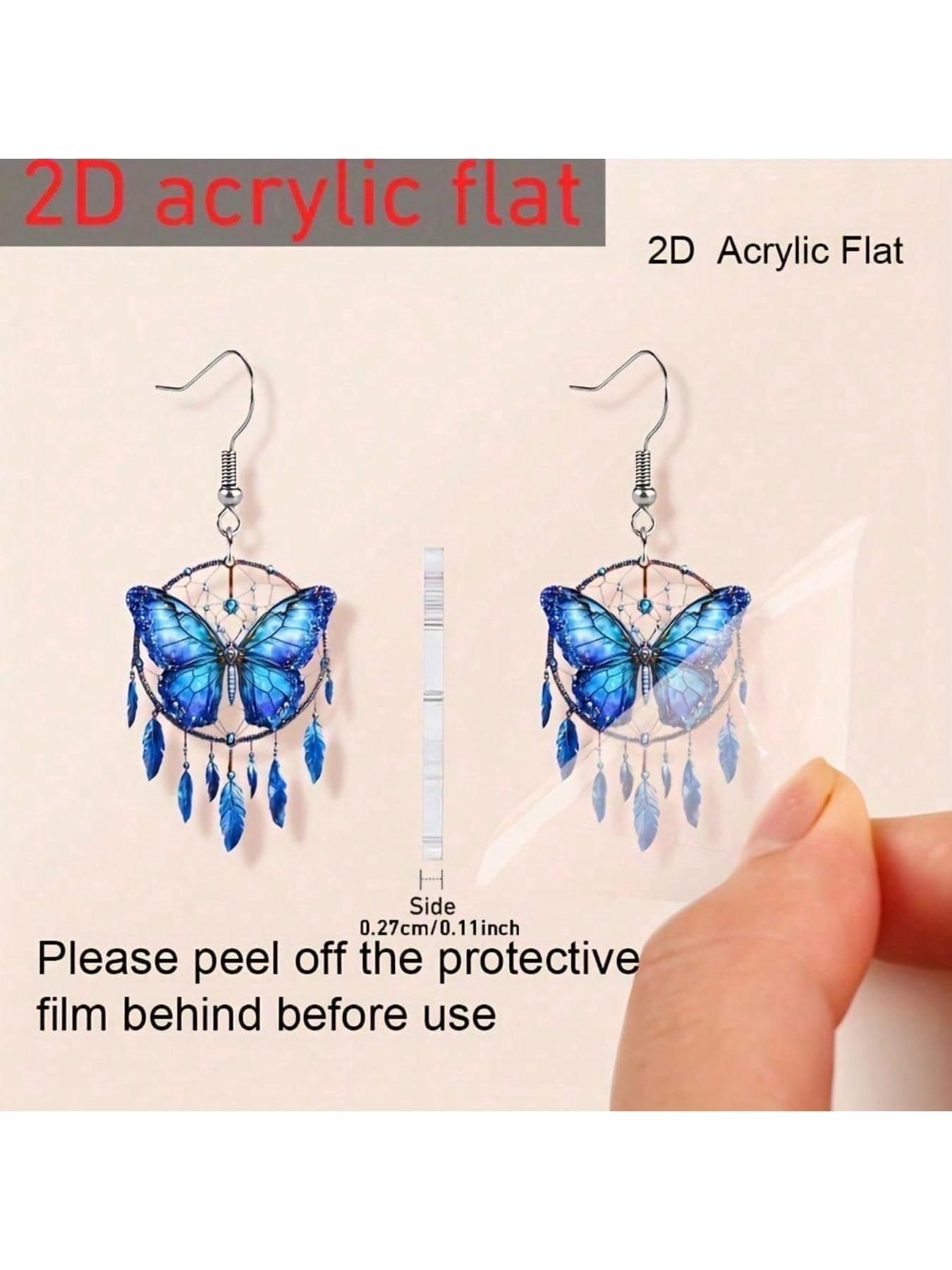 a pair of Bohemian style blue butterfly dream catcher earrings - acrylic double-sided printing, lightweight and suitable for casual dressing/parties, perfect gift for lovers, exquisite party butterfly pattern accessories, Mother's Day gift