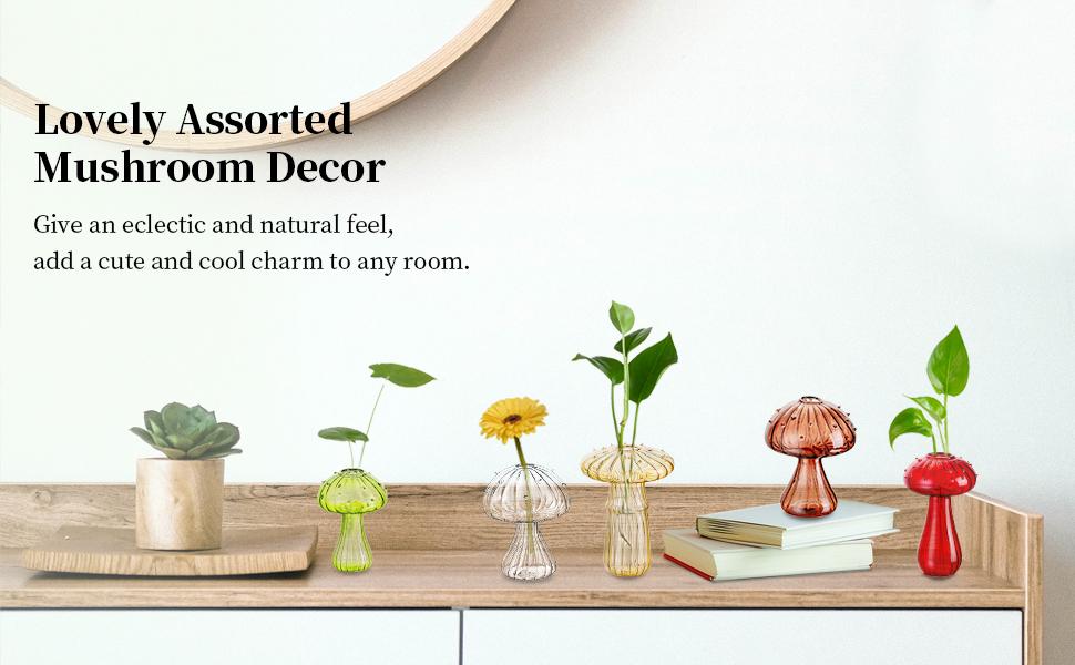 NUPTIO Colorful Mushroom Glass Vase Mini Cute Hydroponic Indoor Planters Spring Gifts for Women Room Table Decor Windowsill Propagation Bud Vase Ornaments for Bouquet Display