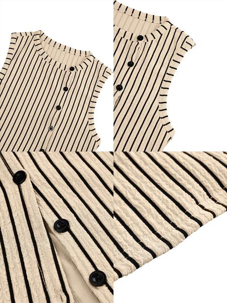 Aliling Striped Print Women's Two Piece Set Tank Top And Skirt Suit Slim Skinny High Waist Midi Long Skirt,Casual Sleeveless Button Vest Tops,Female Elegante Clothes Daily Wear