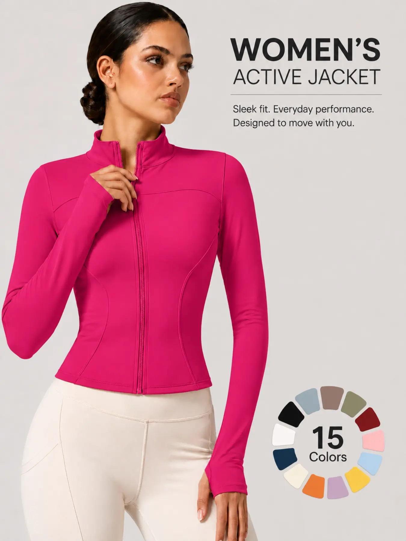【Black Friday】Women’s Full-Zip Slim-Fit Sports Jacket, Long-Sleeve Yoga Top with Thumbhole Cuffs, Lightweight, Quick-Dry Design for Running, Fitness, and Casual Wear