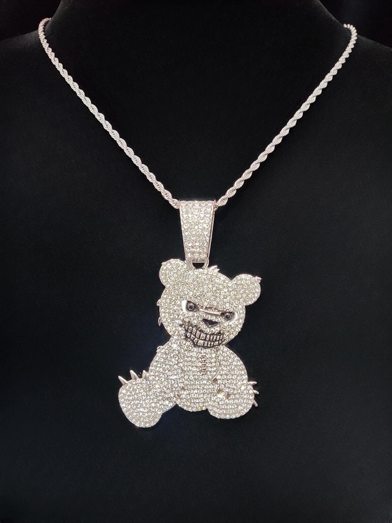 Rhinestone Decor Cute Bear Pendant Necklace, Street Style Chain Necklace for Men & Women, Hip Hop Jewelry for Party, Daily Decor, Trendy All-match & Exquisite Jewelry for Birthday Gift