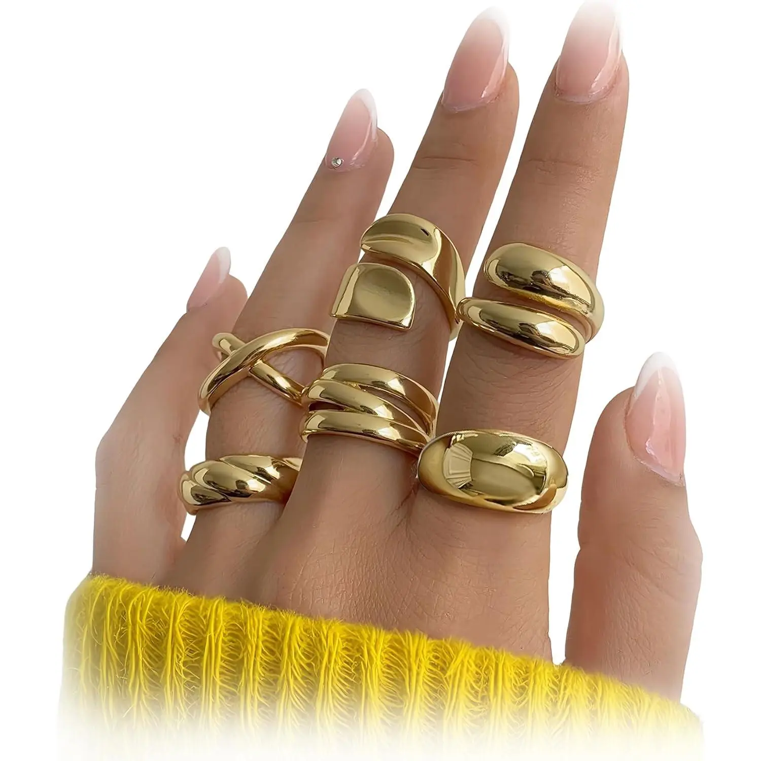 Chunky Gold Rings for Women Non Tarnish, 18K Gold Plated Stackable Thumb Ring, Statement Women Rings Set