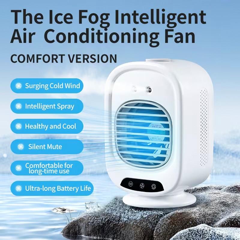 Portable Air Conditioner Humidifier, 3 Speed Settings, 2 Spray Modes, 280ML Water Tank, Cooling Fan, Ideal for Small Rooms, Hiking, Rotatable Function