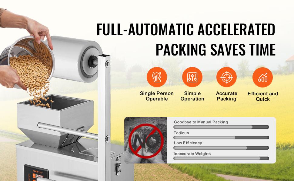 VEVOR Automatic Particle Packaging Machine, 0.002-0.22lbs/1-100g, Multi-Function Pouch Powder Sachet Weighting Filling Packing Machine, Powder Filler Machine for Tea Seeds Grains Flour Beans Glitter