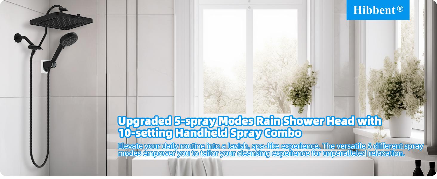 Hibbent Upgraded cUPC Certified 5-spray 13'' Shower Head, High Pressure Rainfall Shower Head, Dual Showerhead Combo with 10-mode Handheld Spray, 12'' Adjustable Extension Arm, 71'' Hose, Shower Holder, Matte Black Hibbent Upgraded cUPC Certified 5-spray 13'' Shower Head, High Pressure Rainfall Shower Head, Dual Showerhead Combo with 10-mode Handheld Spray, 12'' Adjustable Extension Arm, 71'' Hose, Shower Holder, Matte Black