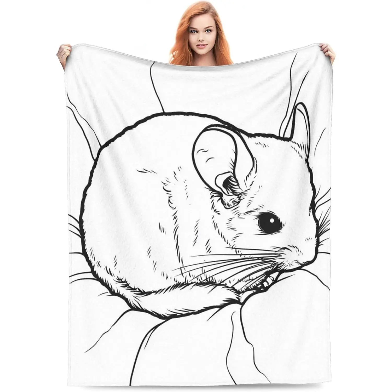 Soft Flannel Chinchilla Animal Throw Blanket, Casual 50x60in Size Living Room Decor, Gifts for Women, Black and White Lightweight Blanket for Kids