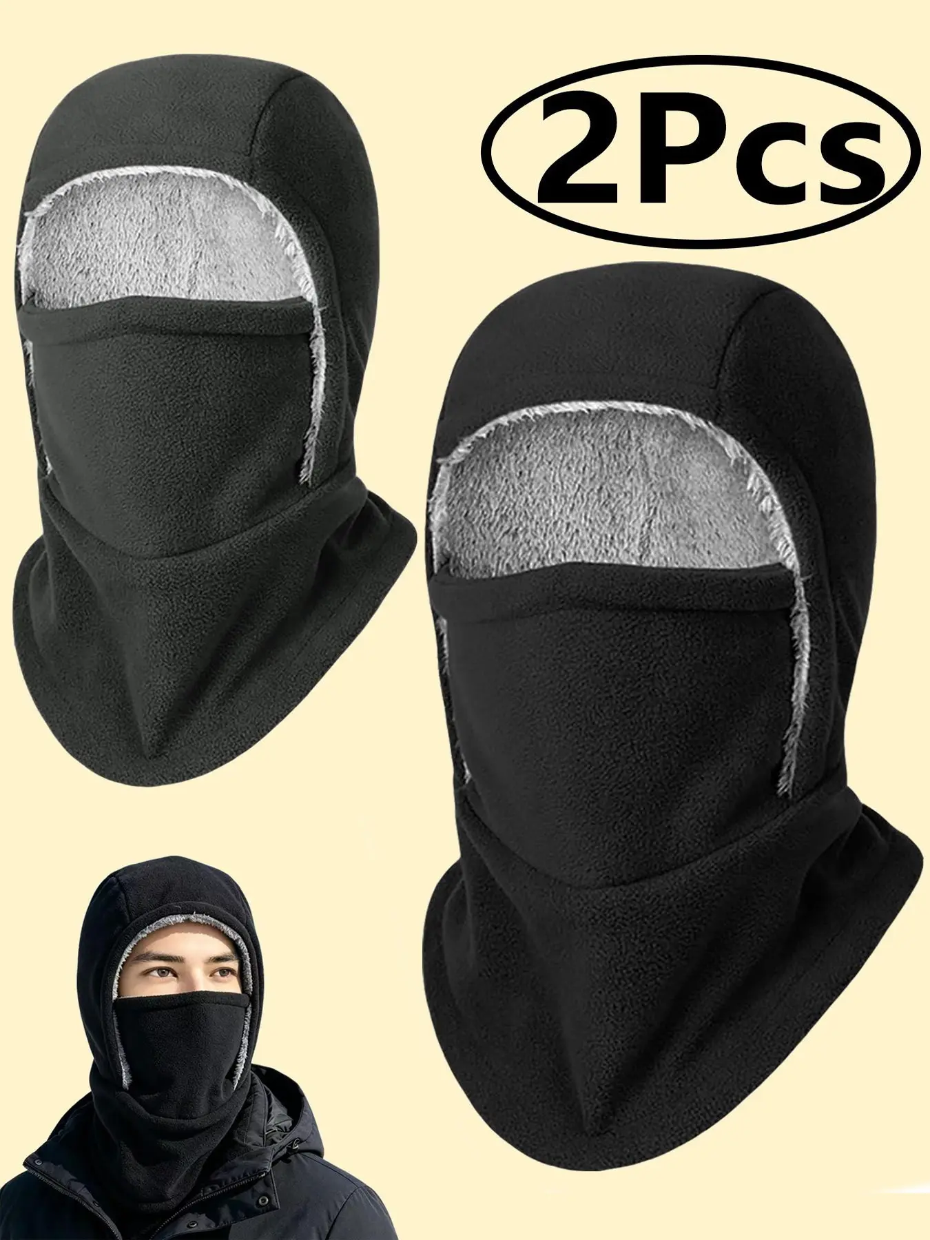 2Pcs Ski Mask for Women Men, Sherpa Hood Ski Mask, Winter Face Cover Balaclava Windproof Hooded Scarf Cold Weather Hat Neck Warmer