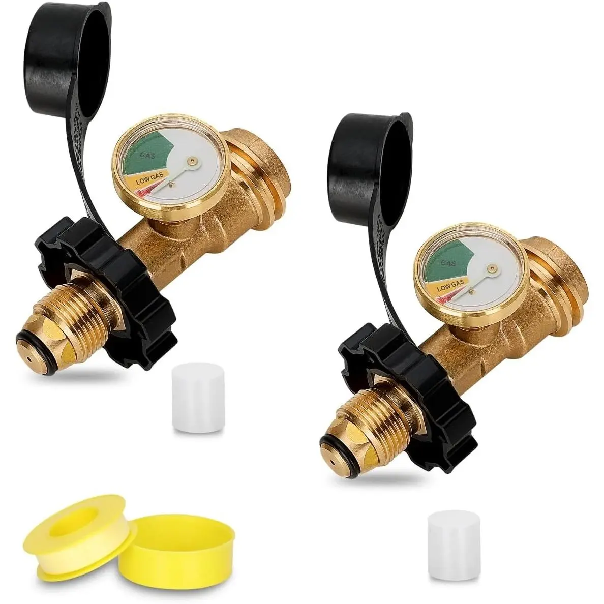 Universal Propane Tank Gauge & Adapter for 100 lb & 20 lb Tanks | Dual-Fit Pol to Qcc1 Connector | LP Gas Gauge with Solid Brass Construction (Fuel Level Indicator, Type 1/New-Old Connection)