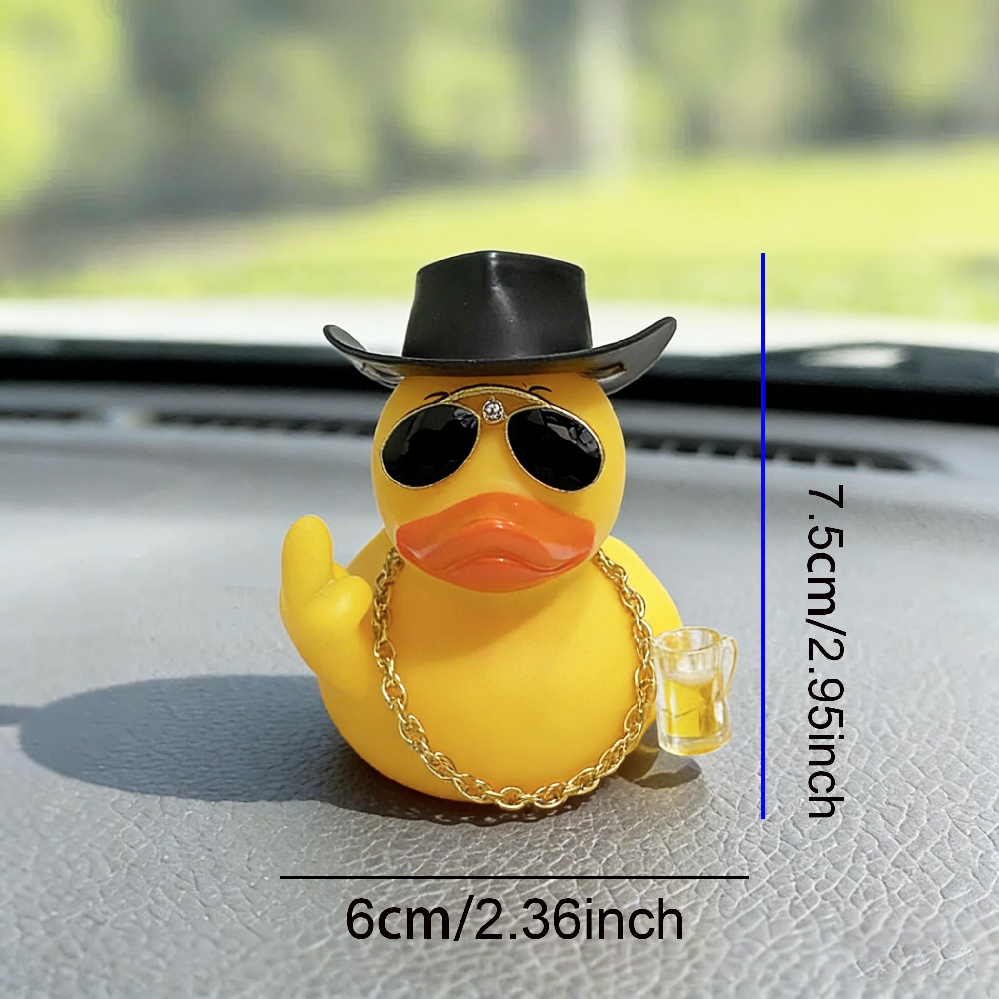 1pc Cool Rubber Duck Car Dashboard Decoration, Cute Yellow Duck with Hat Sunglasses Chain Beer Mug, Funny Car Interior Ornaments for Men Women, Novelty Auto Dashboard Decor Gifts for Car Lovers