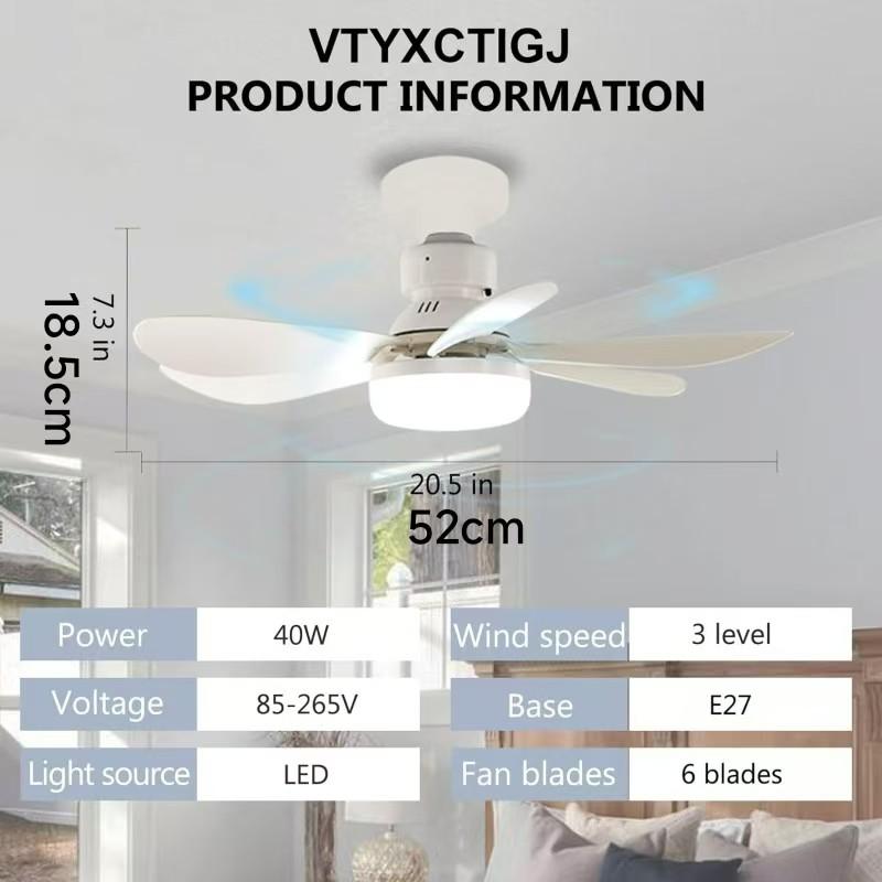 Portable Mini Ceiling Fan with Light Bulb, Remote Control, 20 Inch Screw Fan, E26 Base, 40w/3000k-6000k, for Bedroom, Kitchen, Living Room