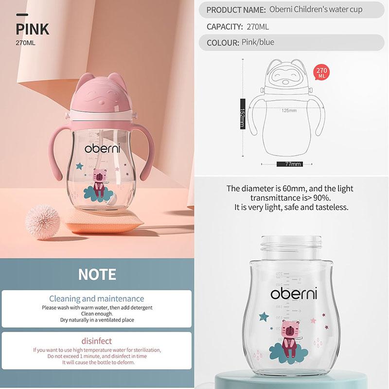 Oberni Sippy Cup for Toddlers 1-3 Years, 9oz/270ml Leakproof Straw Cup with Weighted Base, Non-Slip Handle Baby Water Bottle, BPA-Free Tritan Training Cup for Boys Girls