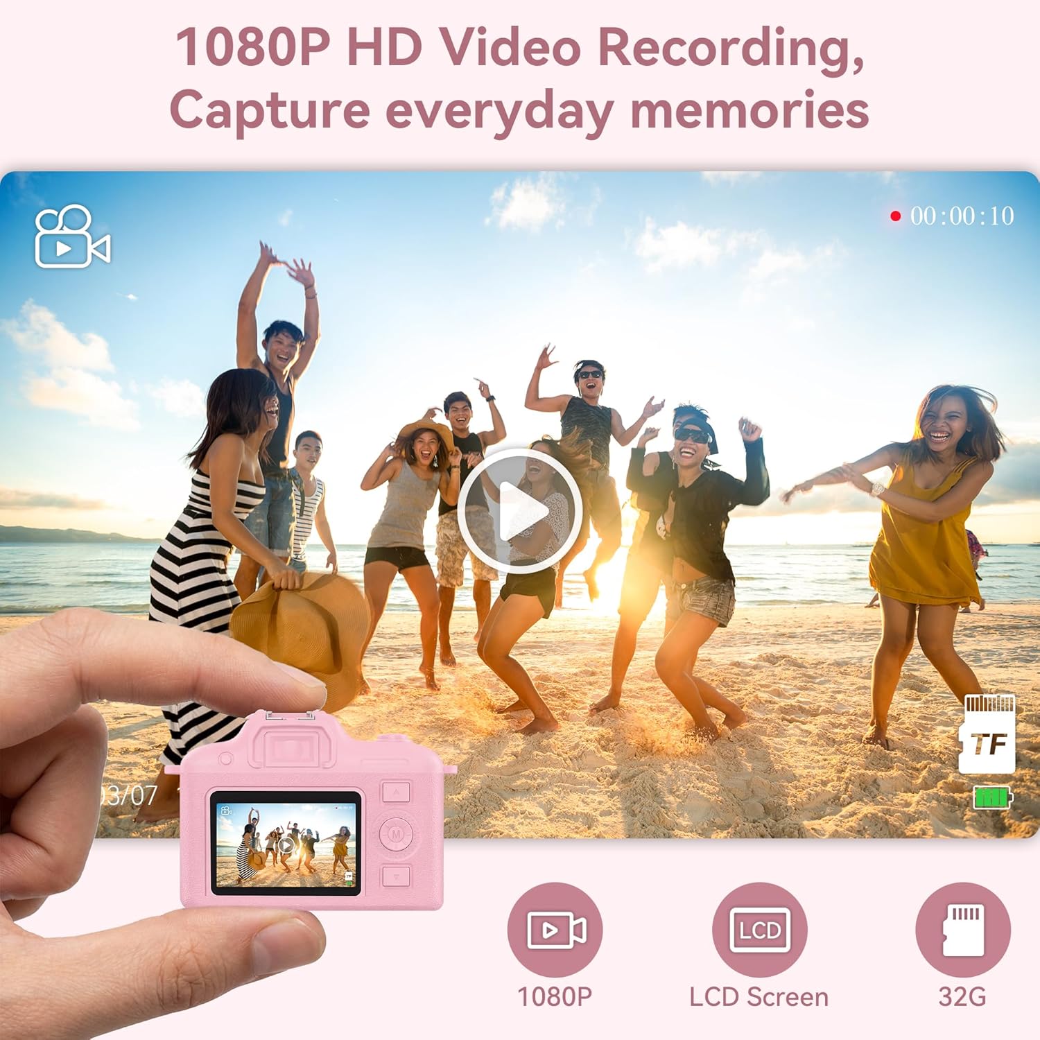 Retro  Camera, 1080P  Mini Digital Pocket Camera with 32GB Card, Small Portable  Camcorder for  Adults, Wearable  Video Recorder for Travel Camp and Party,
