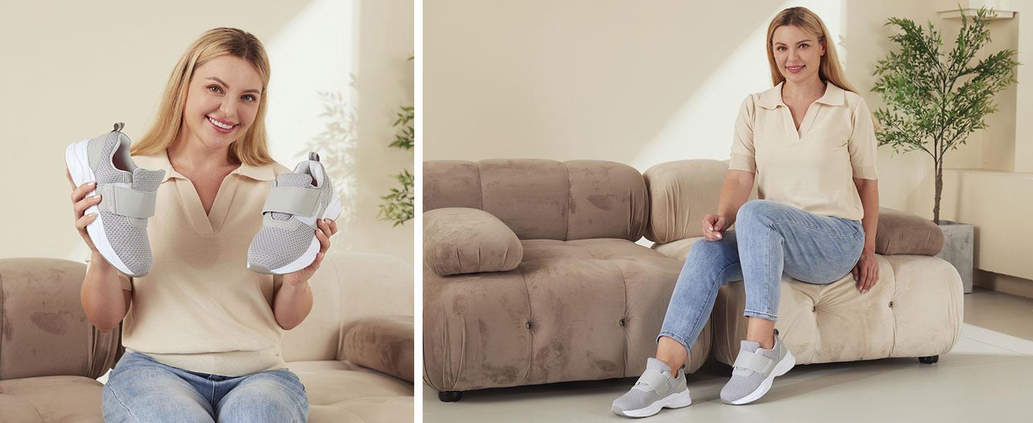 Ortho+rest Women Accommodating to Diabetic-Friendly Shoes with Adjustable Closure Walking Shoes Edema Shoes Suitable for Swollen Feet Sneaker Girl Runner Black Springtok Training