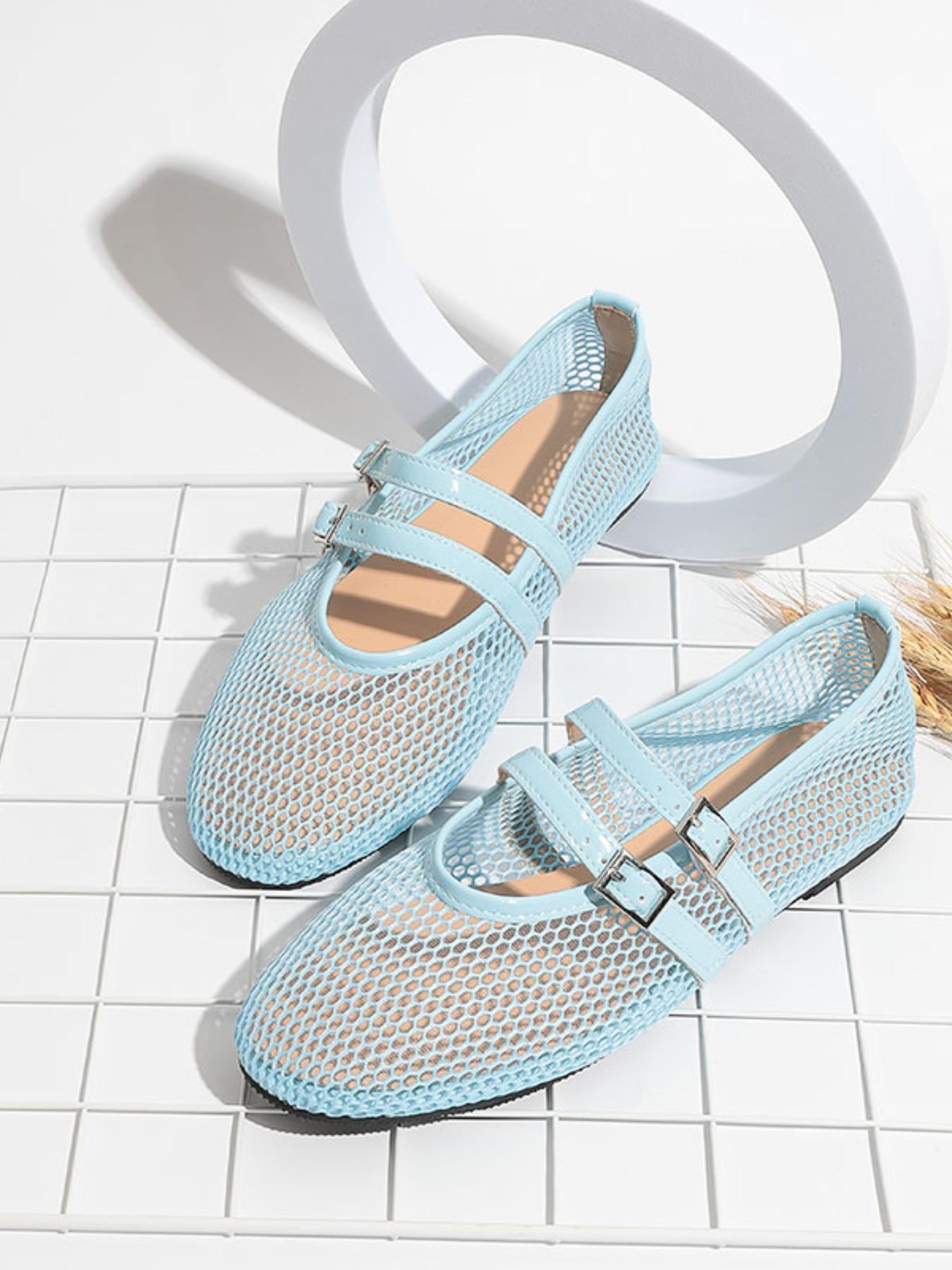 Women's Casual Hollow Out Mesh Sandals, Summer New One Strap Round Toe Flat Heel Mary Jane Shoes, Comfortable Breathable Footwear