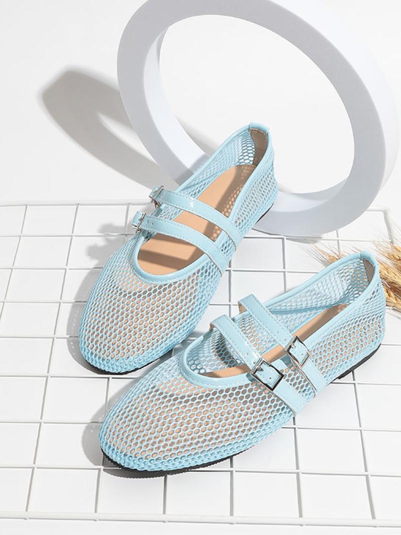 Women's Casual Hollow Out Mesh Sandals, Summer New One Strap Round Toe Flat Heel Mary Jane Shoes, Comfortable Breathable Footwear