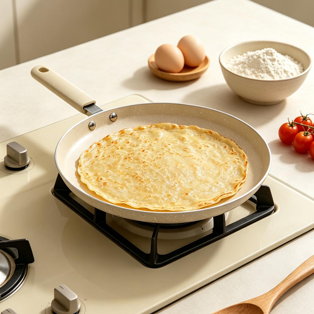 10.2 Inch Non-Stick Marble Crepe Pan, Flat Griddle Pancake Skillet, Compatible with Induction & Gas Stoves, Easy Clean Breakfast Cooking Pan