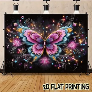 2d falt banner 1pc Butterfly music Festival banner-Polyester banner -suitable for festivals, courtyards, studios, homes and garden celebrations- perfect gift