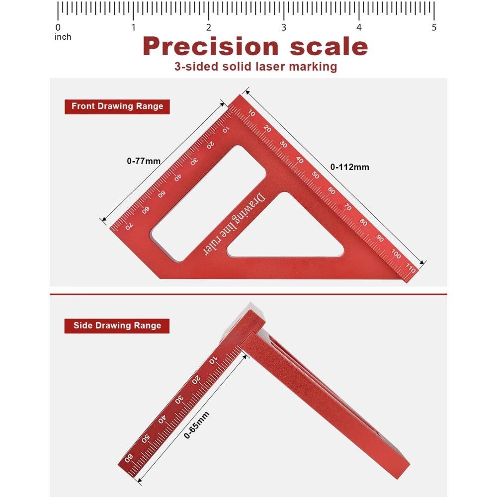 Professional Engineering Ruler with Protractor, Heavy Duty, High Precision Metal Measuring Tools Hardware for Woodworking and Construction, Portable Angle Finder, Miter Gauge, Layout Square, DIY Carpenter Tools, Multi-Function Measurement Solution