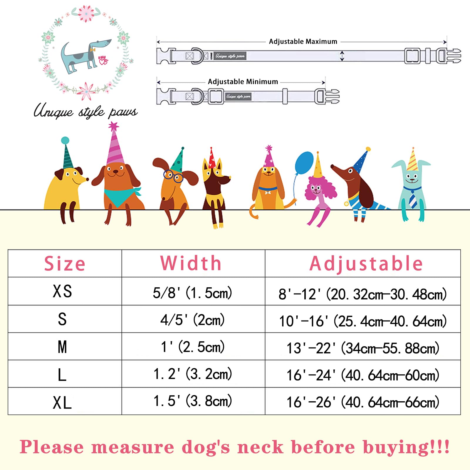Unique Style Paws Adjustable Dog Collar With Metal Buckle - Durable & Cute Dog Accessories for Small Medium Large Boys Girls Dogs tiktokshopbacktoschool,back to school