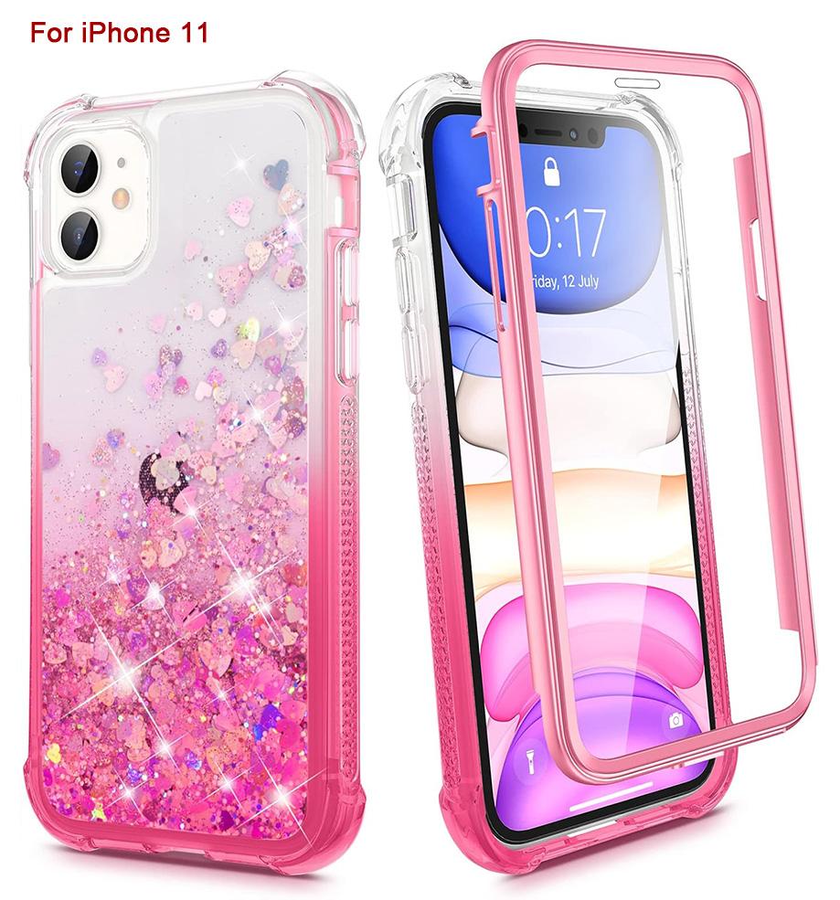 Phone case for iPhone 16 15 14 13 12 12Pro 11Protection Case, iPhone 6/6S/7/8 Case, iPhone SE 2022 Case, Glitter Case with Screen Protector, Full Body Rugged Liquid Shockproof Soft TPU Protective Phone Cover