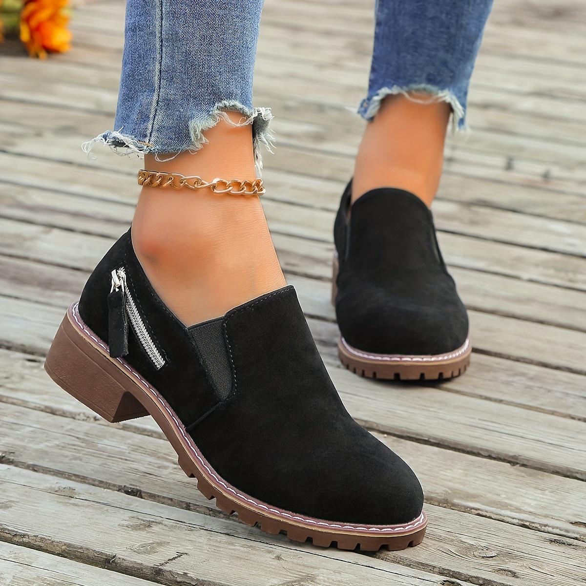Comfortable Low Heel Ankle Boots for Women, Elastic Side Slip-On Casual Shoes