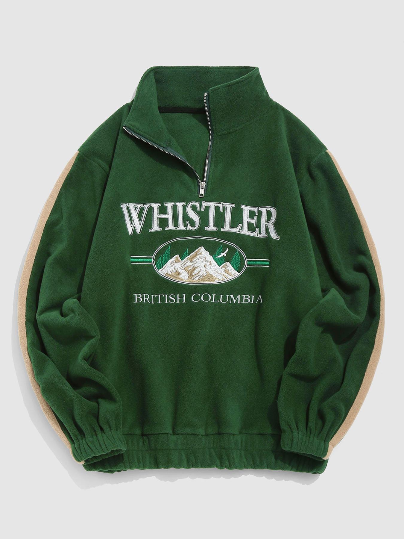 ZAFUL Men's Fall Winter Thick Warm Fleece Pullover - Colorblock Mountain Embroidery, Long Sleeve Half-Zip, Casual Streetwear Hoodie Sweatshirt