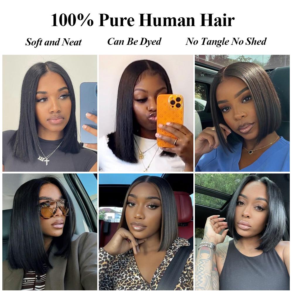 VIPbeauty Straight V Part Bob Wig Human Hair Glueless No Leave Out Upgraded U Part Wig For Women 10-16 Inch Short Human Hair Brazilian Raw Hair 1B Natural Black Color 150%